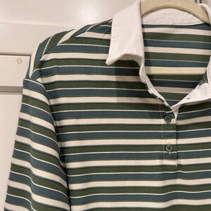Striped Green and White Women's polo
